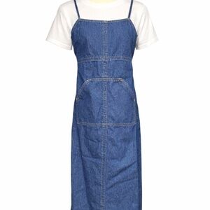 dress jumper sun STARWEAR S/M blue cotton denim spaghetti straps sheath pocket